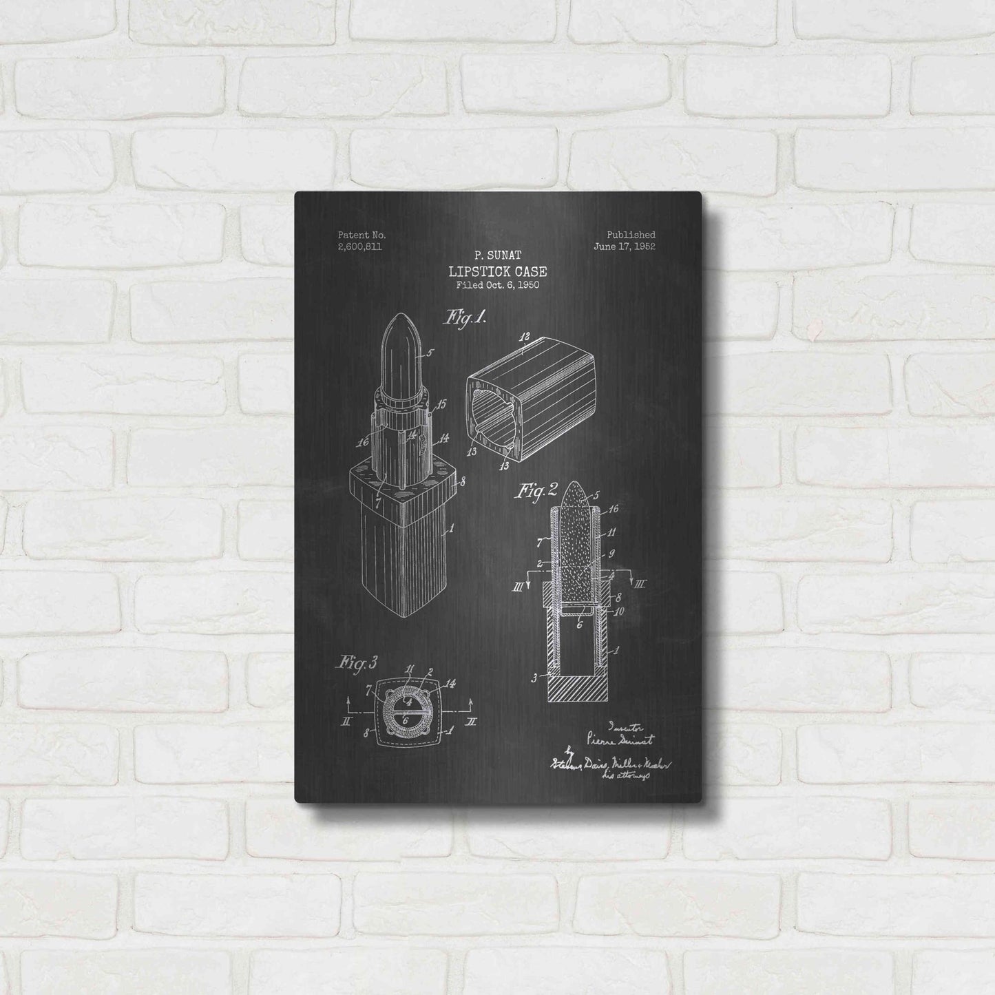 Luxe Metal Art 'Lipstick Case Blueprint Chalkboard Patent' Metal Wall Art,16x24