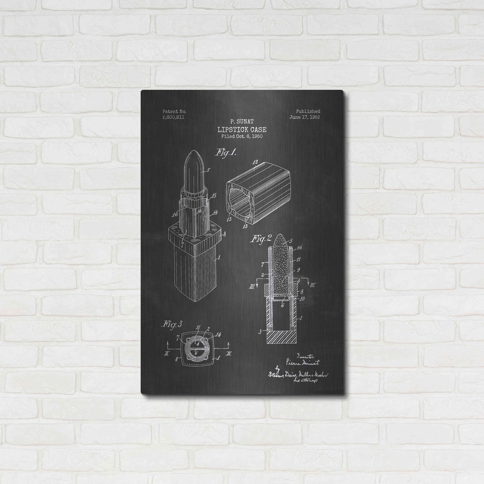 Luxe Metal Art 'Lipstick Case Blueprint Chalkboard Patent' Metal Wall Art,24x36