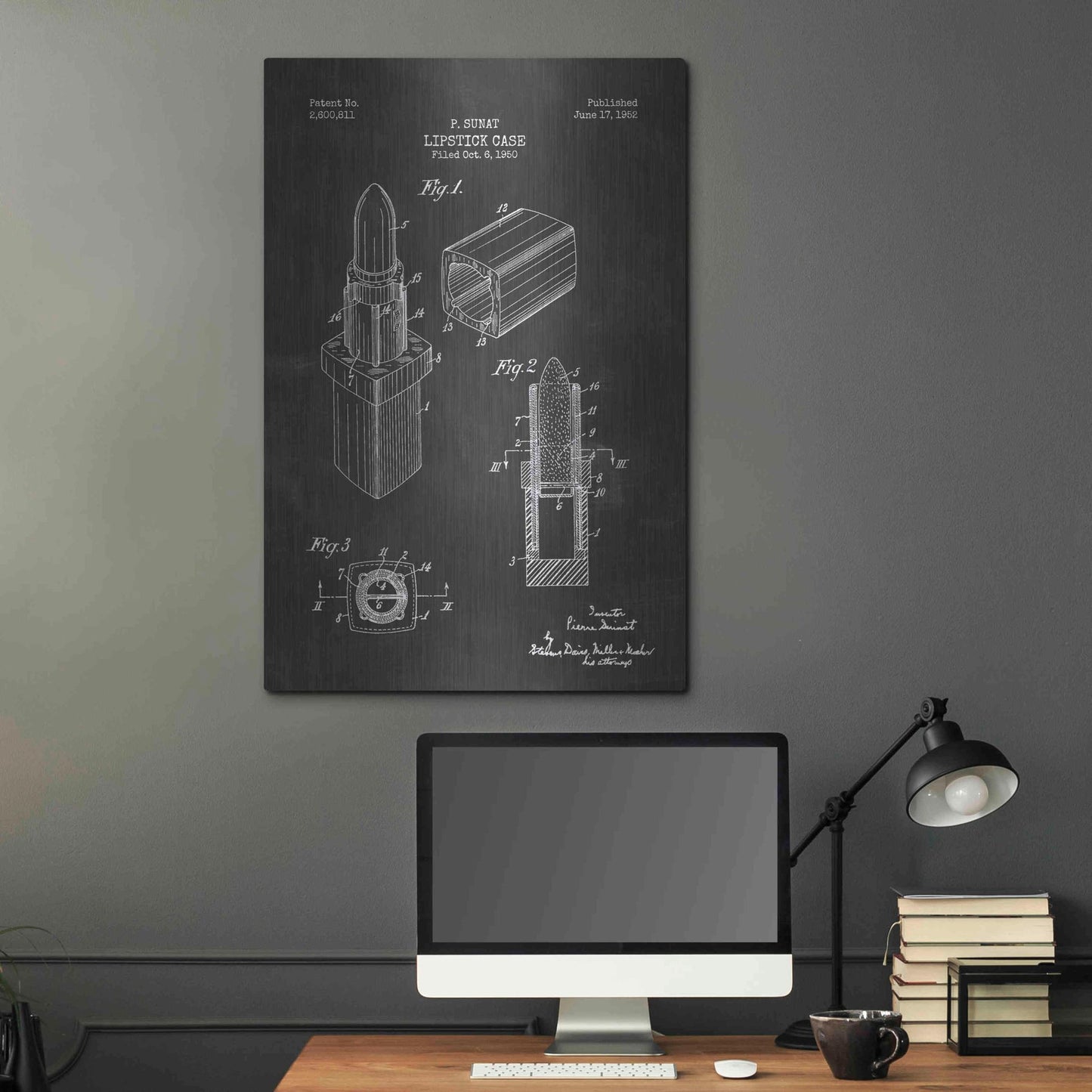 Luxe Metal Art 'Lipstick Case Blueprint Chalkboard Patent' Metal Wall Art,24x36