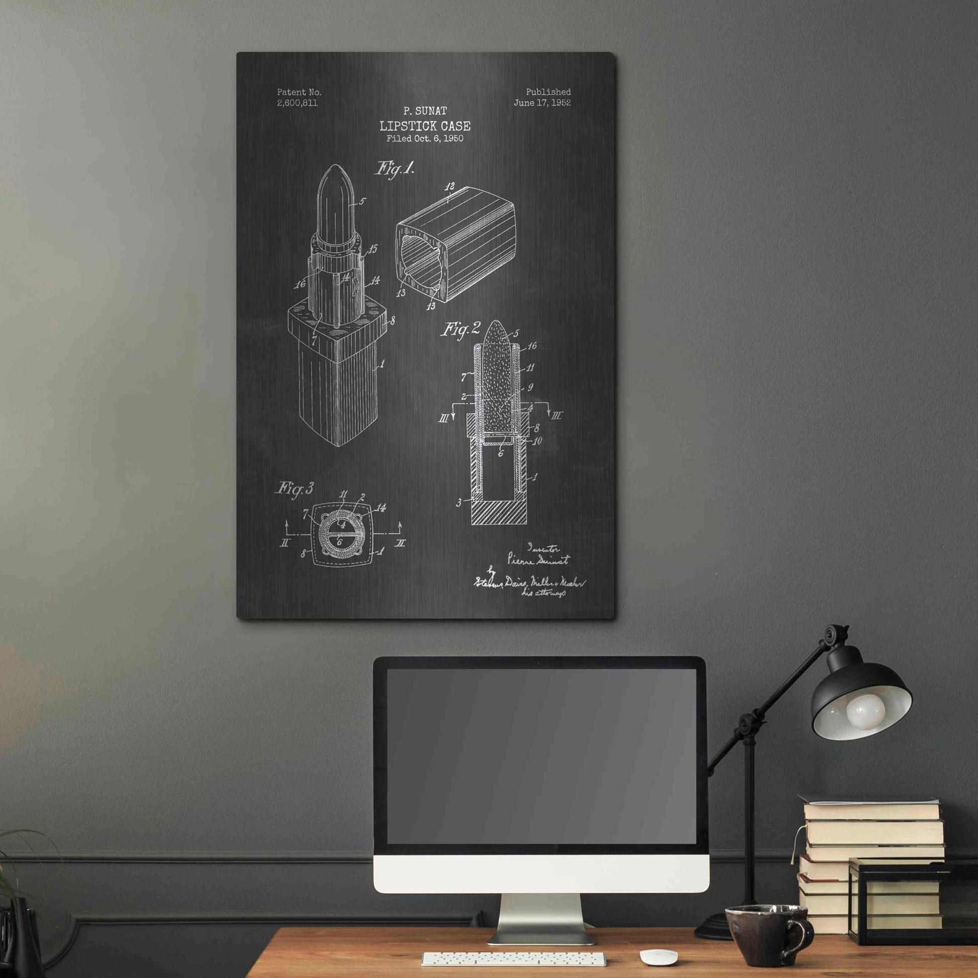 Luxe Metal Art 'Lipstick Case Blueprint Chalkboard Patent' Metal Wall Art,24x36