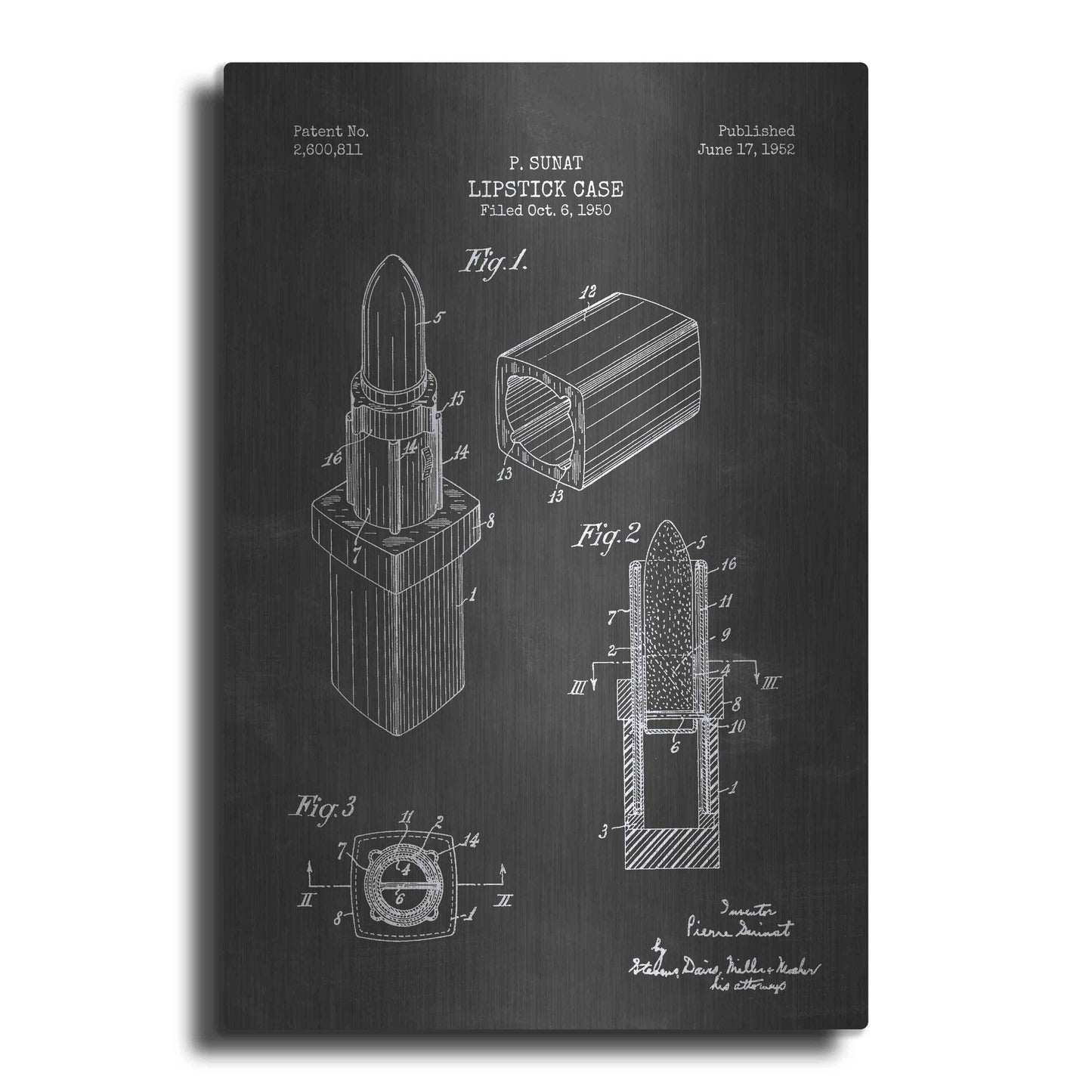 Luxe Metal Art 'Lipstick Case Blueprint Chalkboard Patent' Metal Wall Art