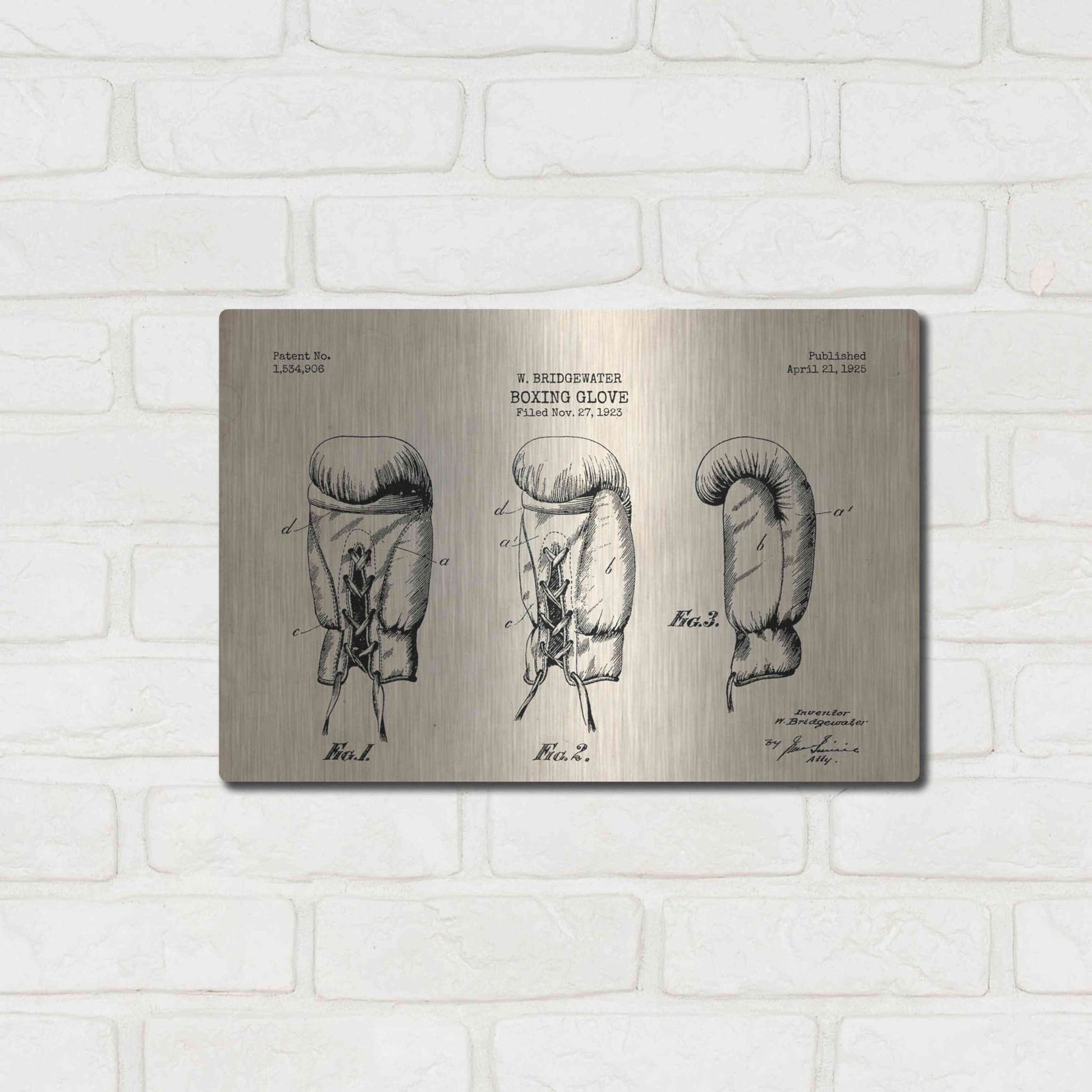 Luxe Metal Art 'Boxing Glove, 1925 Blueprint Parchment Patent' Metal Wall Art,16x12