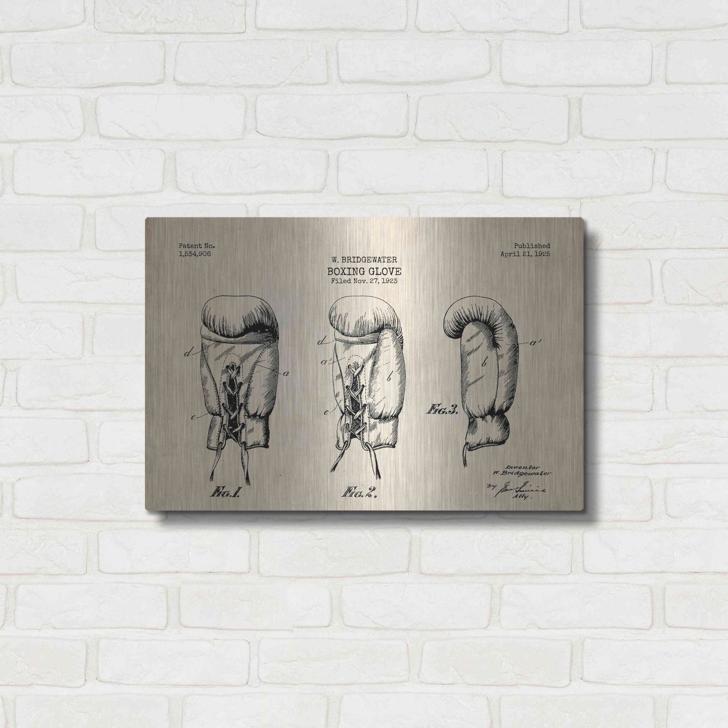 Luxe Metal Art 'Boxing Glove, 1925 Blueprint Parchment Patent' Metal Wall Art,24x16