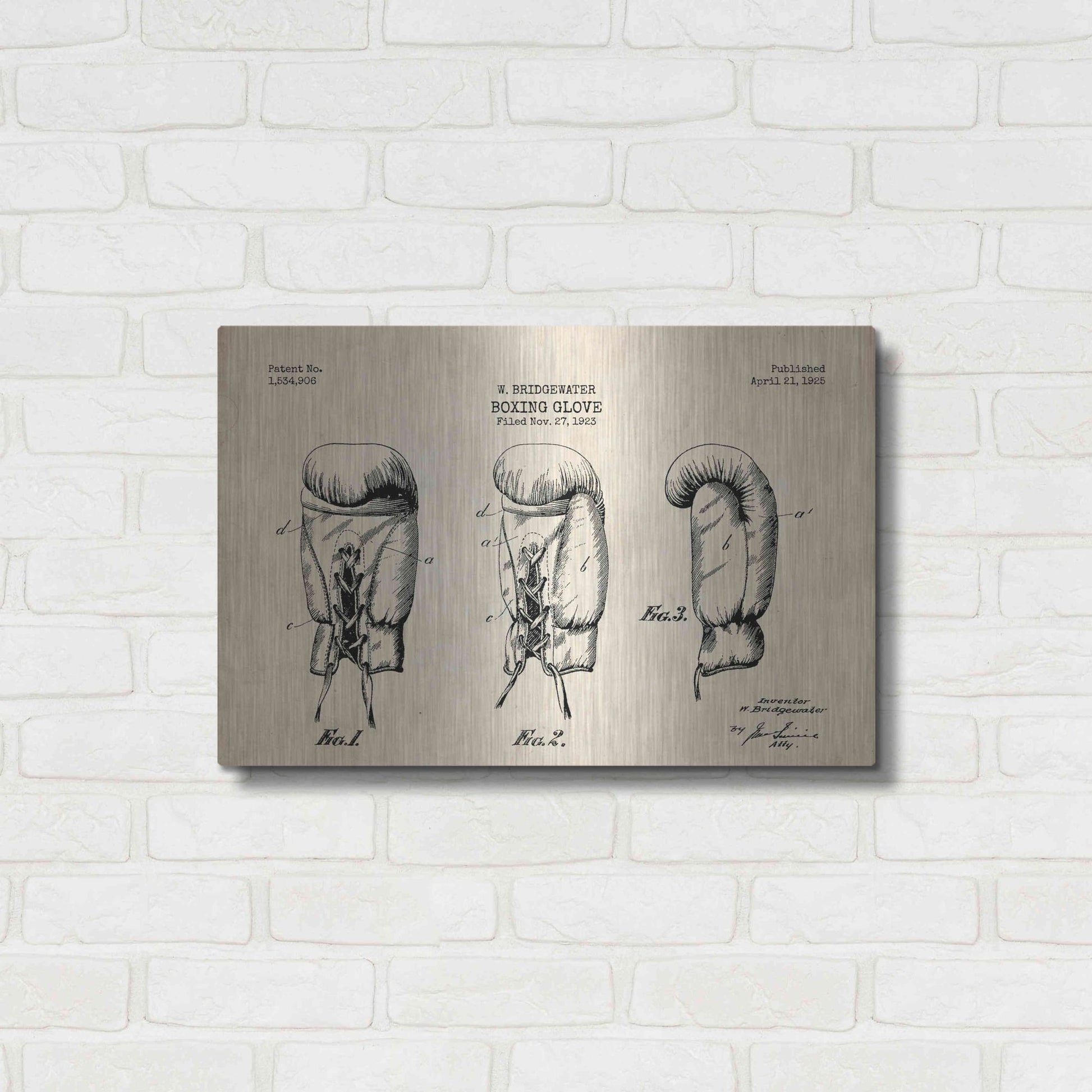 Luxe Metal Art 'Boxing Glove, 1925 Blueprint Parchment Patent' Metal Wall Art,24x16