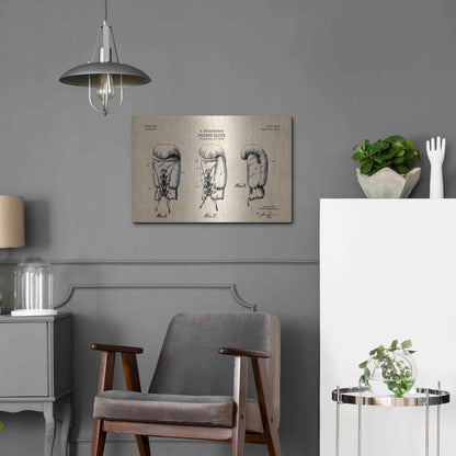 Luxe Metal Art 'Boxing Glove, 1925 Blueprint Parchment Patent' Metal Wall Art,24x16
