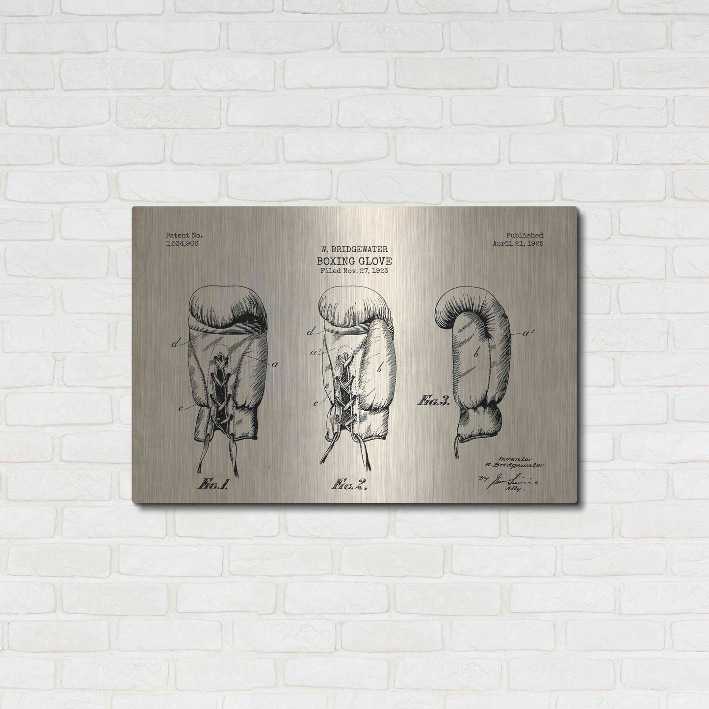 Luxe Metal Art 'Boxing Glove, 1925 Blueprint Parchment Patent' Metal Wall Art,36x24