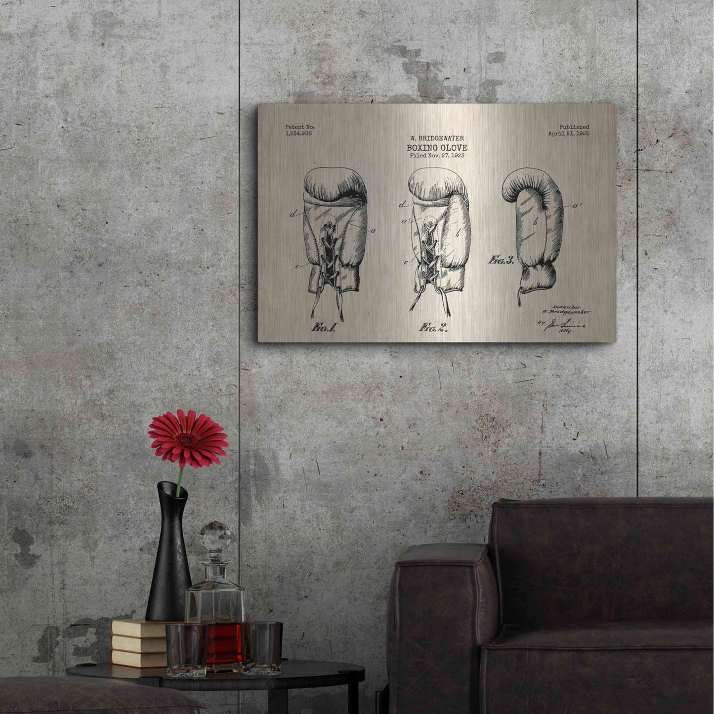 Luxe Metal Art 'Boxing Glove, 1925 Blueprint Parchment Patent' Metal Wall Art,36x24