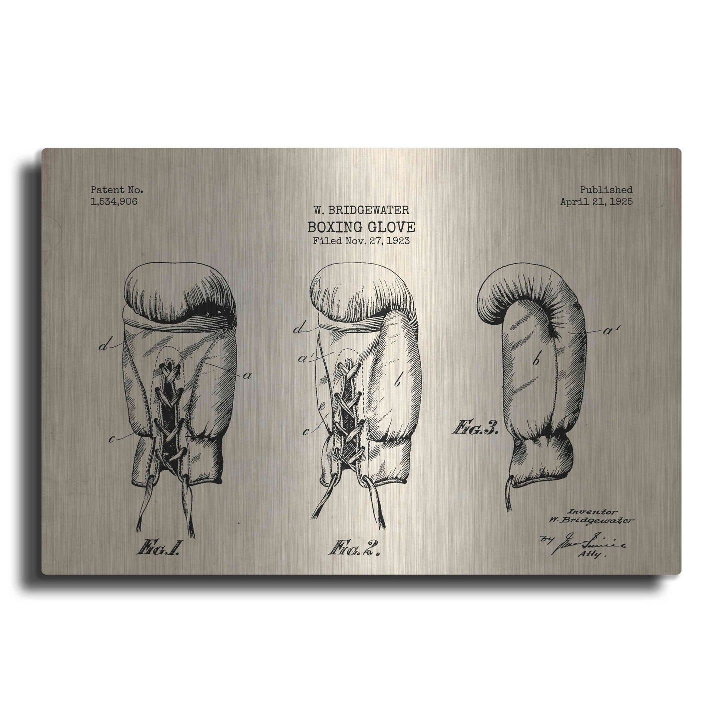 Luxe Metal Art 'Boxing Glove, 1925 Blueprint Parchment Patent' Metal Wall Art