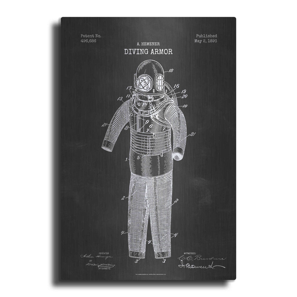 Luxe Metal Art 'Diving Armor Blueprint Chalkboard Patent' Metal Wall Art