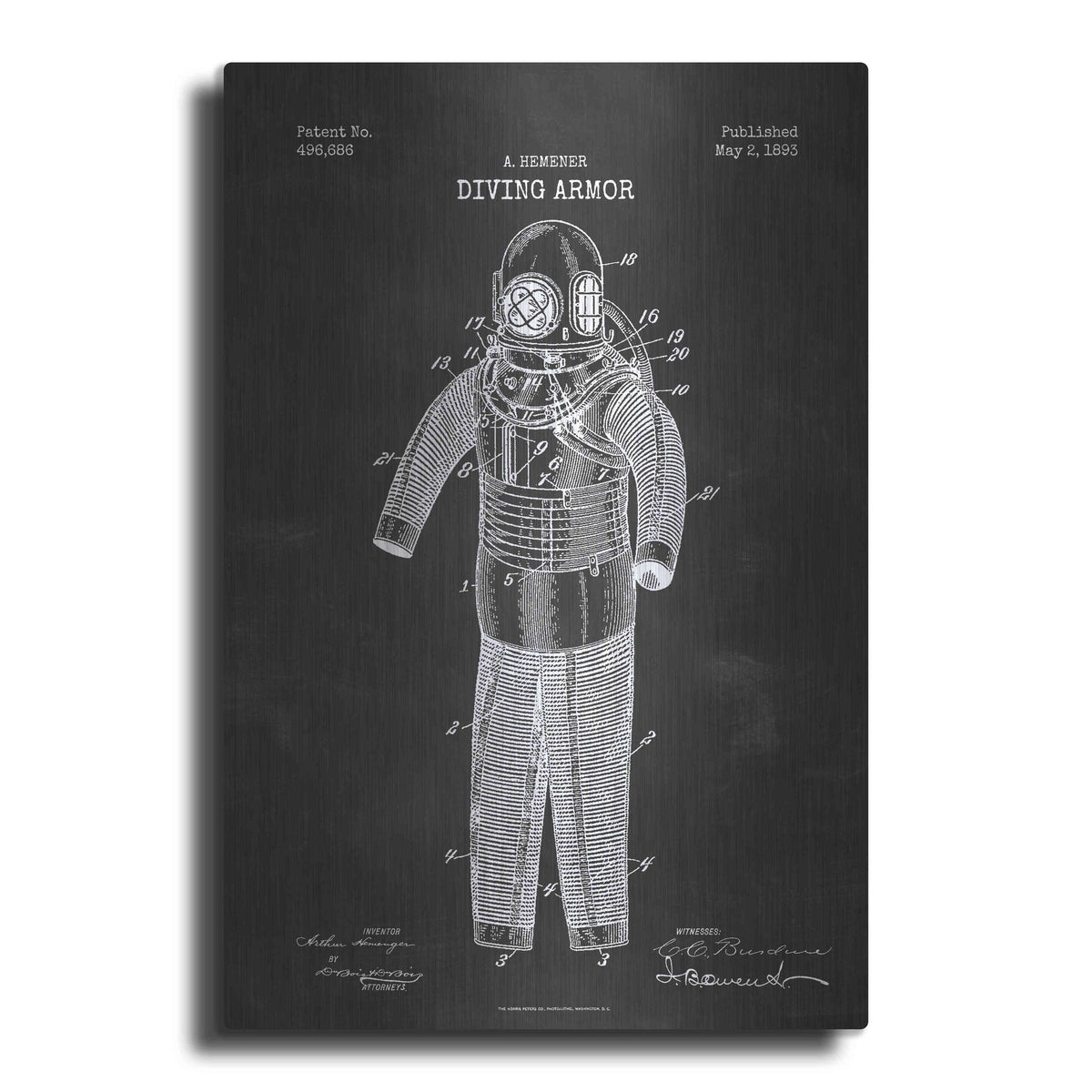 Luxe Metal Art 'Diving Armor Blueprint Chalkboard Patent' Metal Wall Art