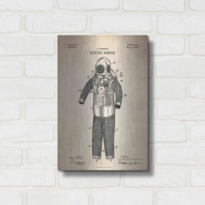 Luxe Metal Art 'Diving Armor Blueprint Parchment Patent' Metal Wall Art,12x16