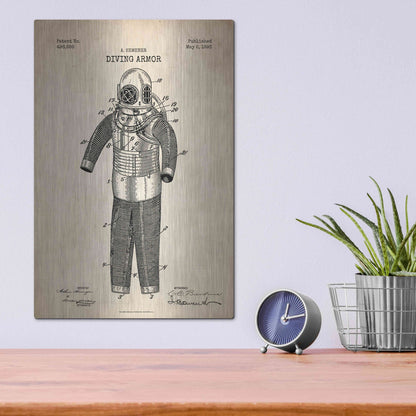 Luxe Metal Art 'Diving Armor Blueprint Parchment Patent' Metal Wall Art,12x16