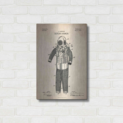 Luxe Metal Art 'Diving Armor Blueprint Parchment Patent' Metal Wall Art,16x24