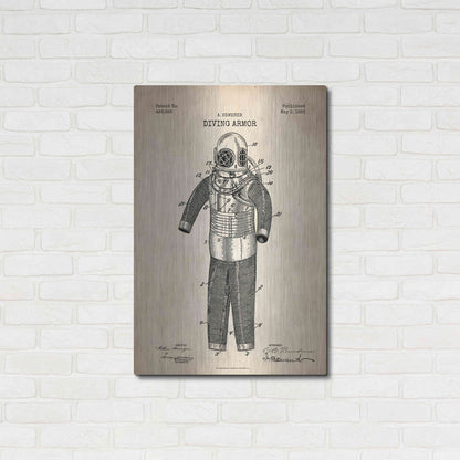 Luxe Metal Art 'Diving Armor Blueprint Parchment Patent' Metal Wall Art,24x36