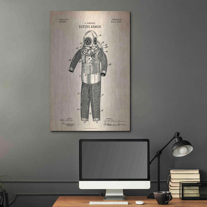 Luxe Metal Art 'Diving Armor Blueprint Parchment Patent' Metal Wall Art,24x36