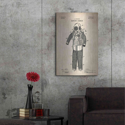 Luxe Metal Art 'Diving Armor Blueprint Parchment Patent' Metal Wall Art,24x36
