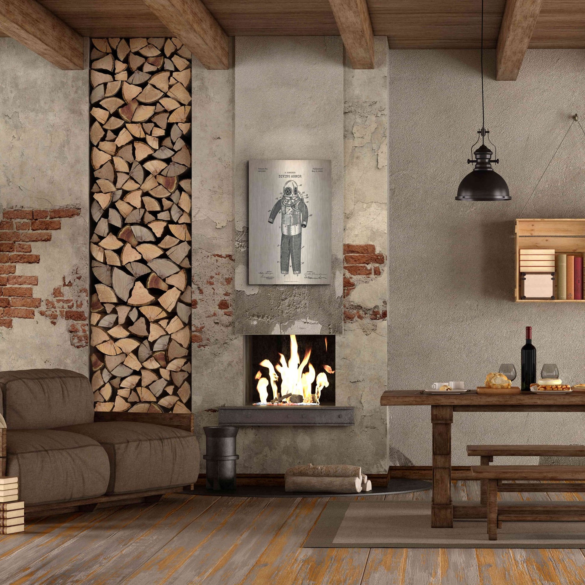 Luxe Metal Art 'Diving Armor Blueprint Parchment Patent' Metal Wall Art,24x36