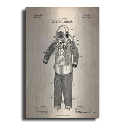 Luxe Metal Art 'Diving Armor Blueprint Parchment Patent' Metal Wall Art
