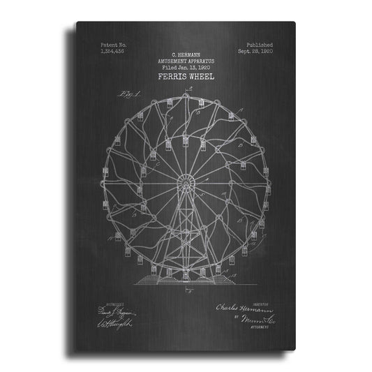 Luxe Metal Art 'Ferris Wheel, 1920 Blueprint Chalkboard Patent' Metal Wall Art