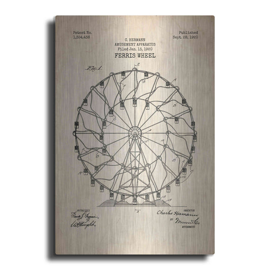 Luxe Metal Art 'Ferris Wheel, 1920 Blueprint Parchment Patent' Metal Wall Art