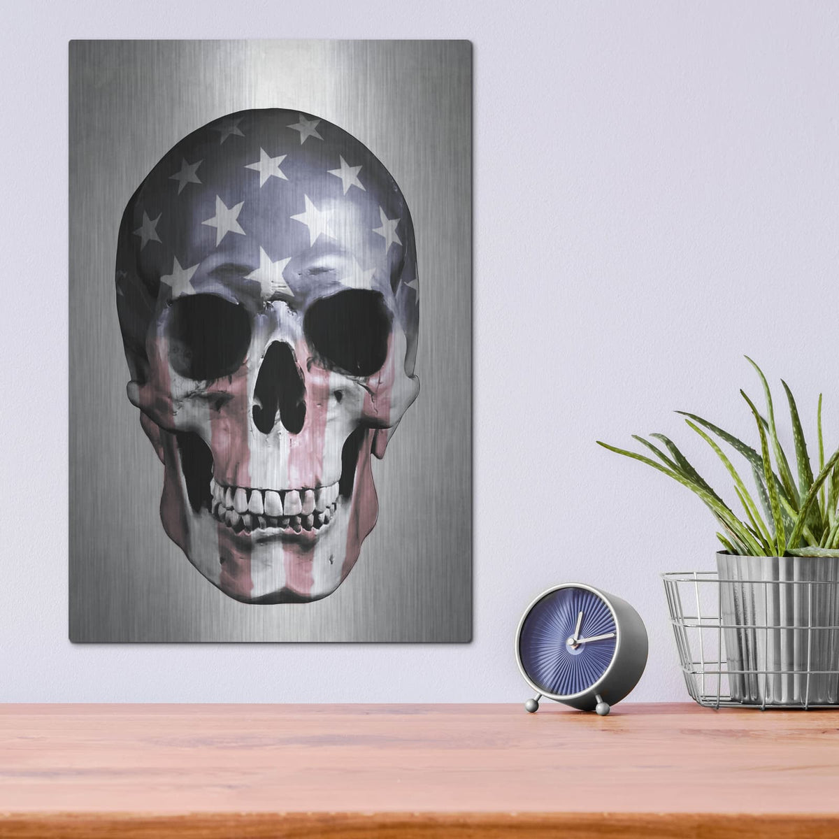 'American Skull-Grey' by Nicklas Gustafsson – Metal Wall Art, 12x16 room view