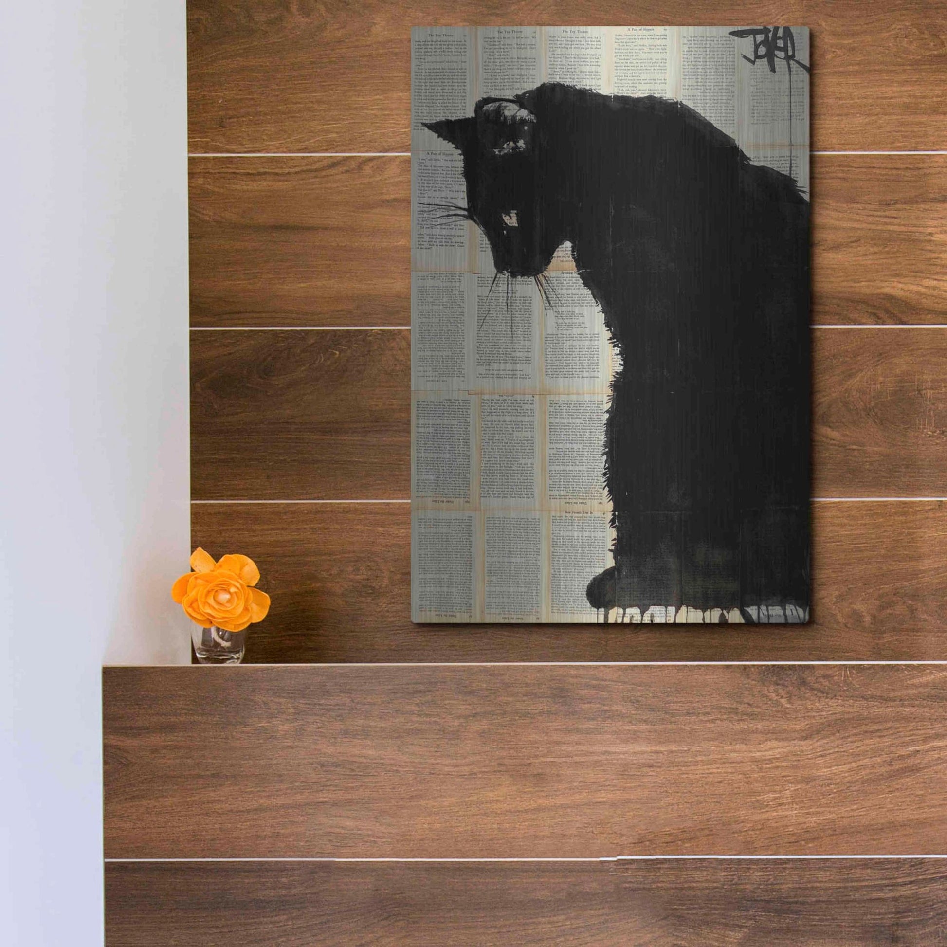 Luxe Metal Art 'Cat Black' by Loui Jover, Metal Wall Art,12x16