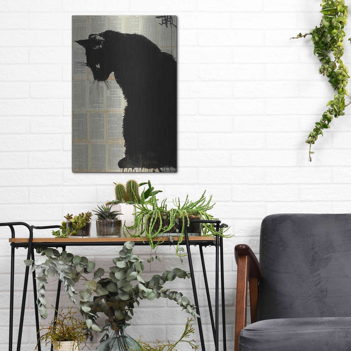 Luxe Metal Art 'Cat Black' by Loui Jover, Metal Wall Art,12x16