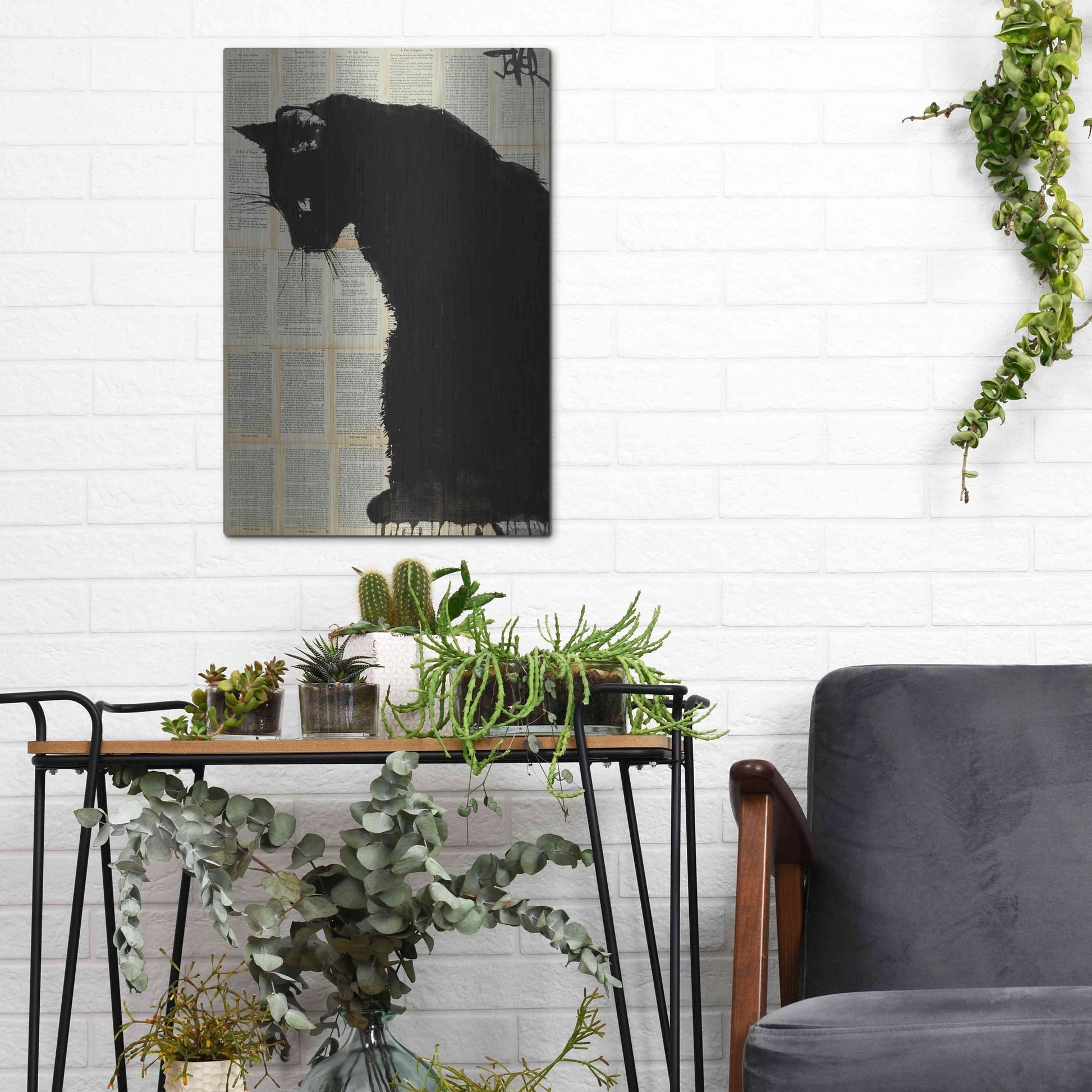 Luxe Metal Art 'Cat Black' by Loui Jover, Metal Wall Art,12x16
