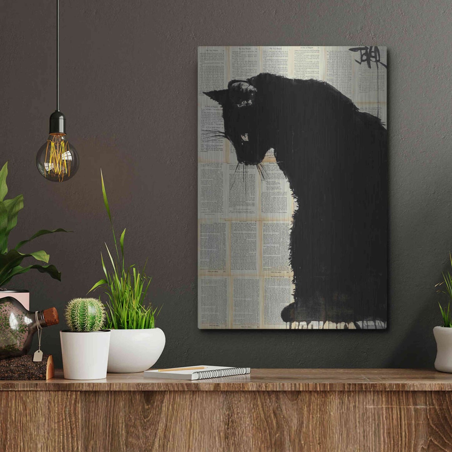 Luxe Metal Art 'Cat Black' by Loui Jover, Metal Wall Art,12x16