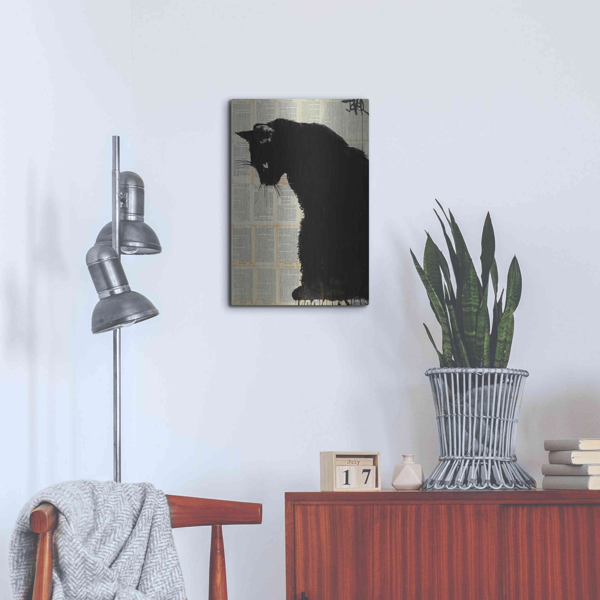 Luxe Metal Art 'Cat Black' by Loui Jover, Metal Wall Art,16x24
