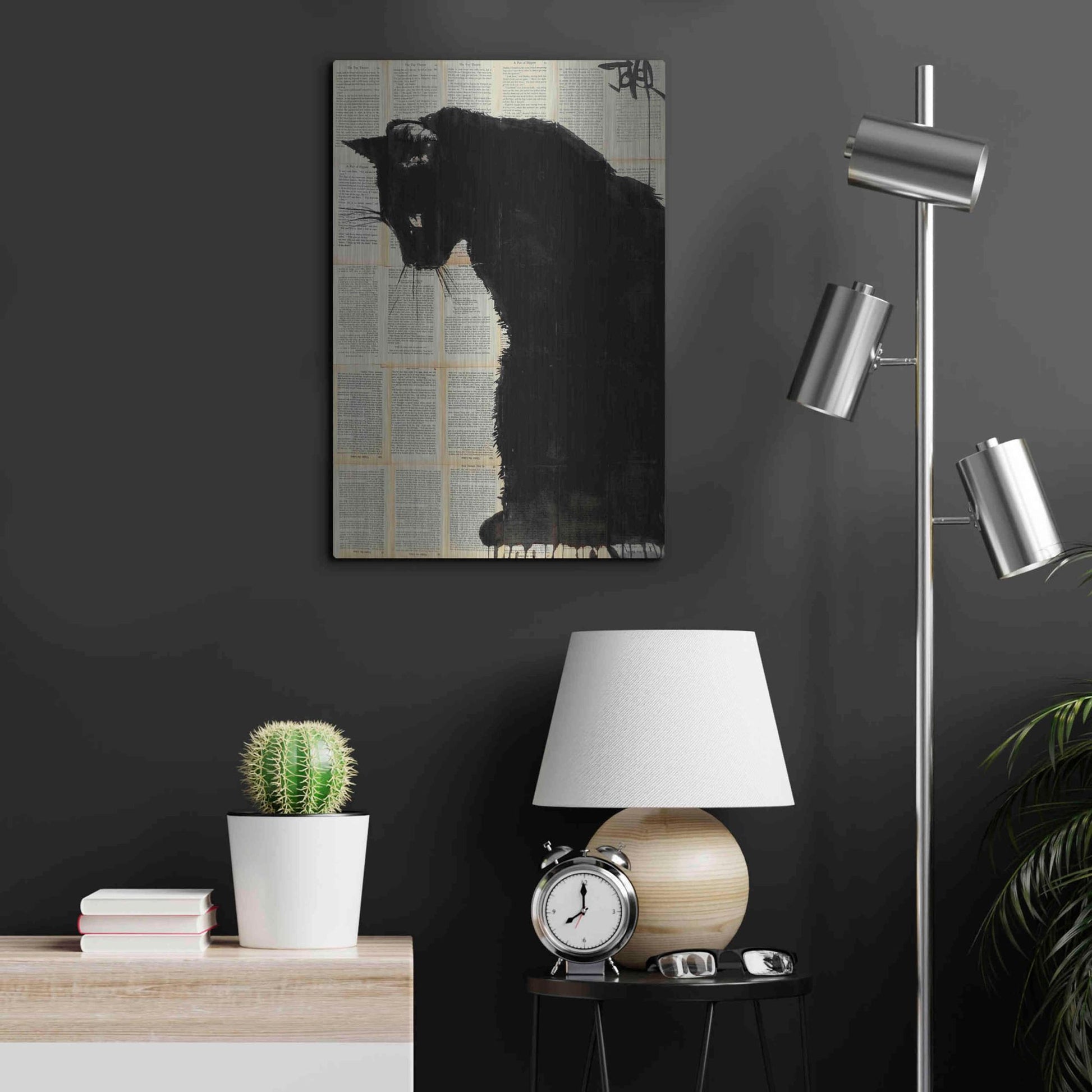 Luxe Metal Art 'Cat Black' by Loui Jover, Metal Wall Art,16x24