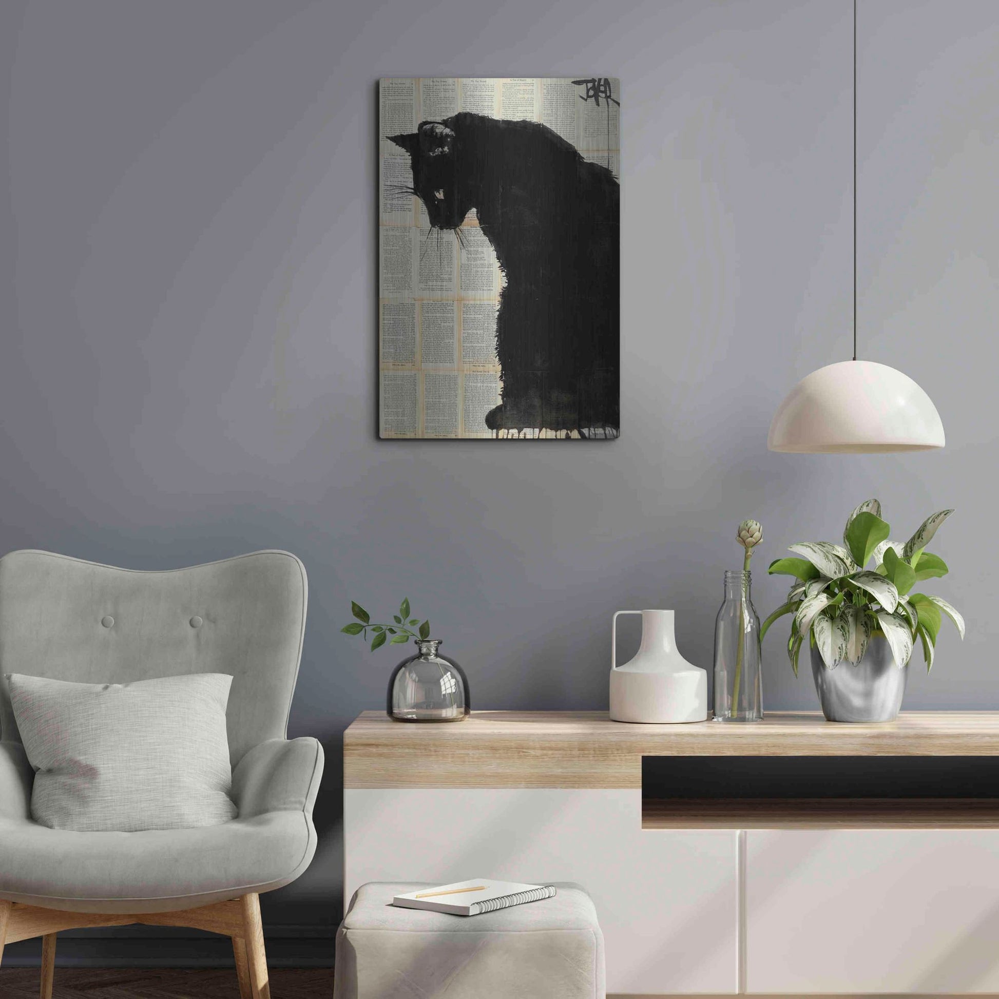 Luxe Metal Art 'Cat Black' by Loui Jover, Metal Wall Art,16x24
