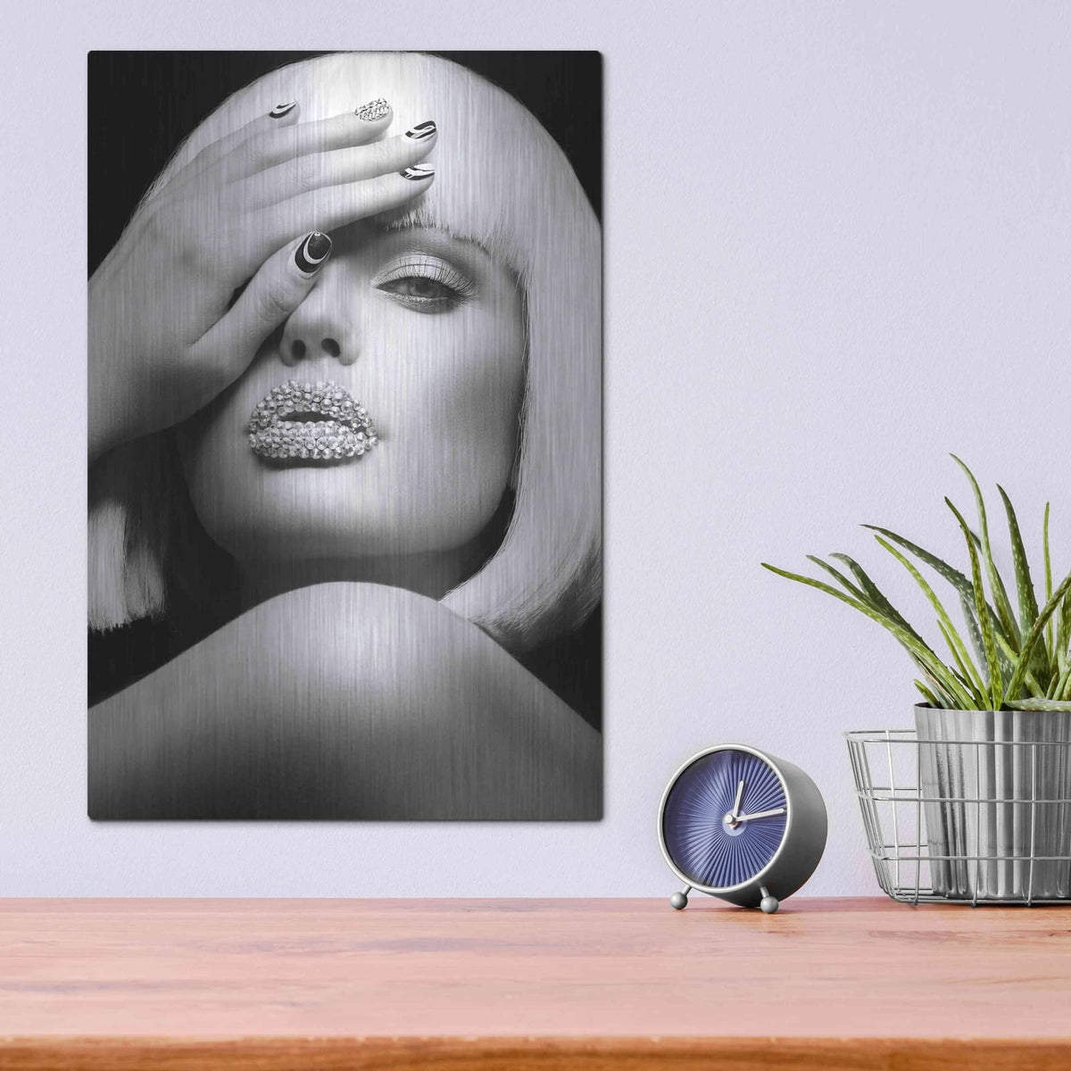 'Diamond Lips BW' by Design Fabrikken – Metal Wall Art, 12x16 room view