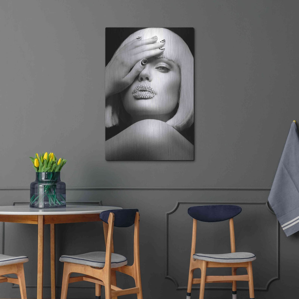 'Diamond Lips BW' by Design Fabrikken – Metal Wall Art, 24x36 room view