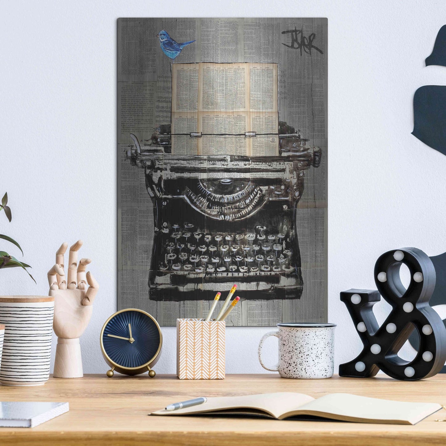 Luxe Metal Art 'The Writer' by Loui Jover, Metal Wall Art,12x16