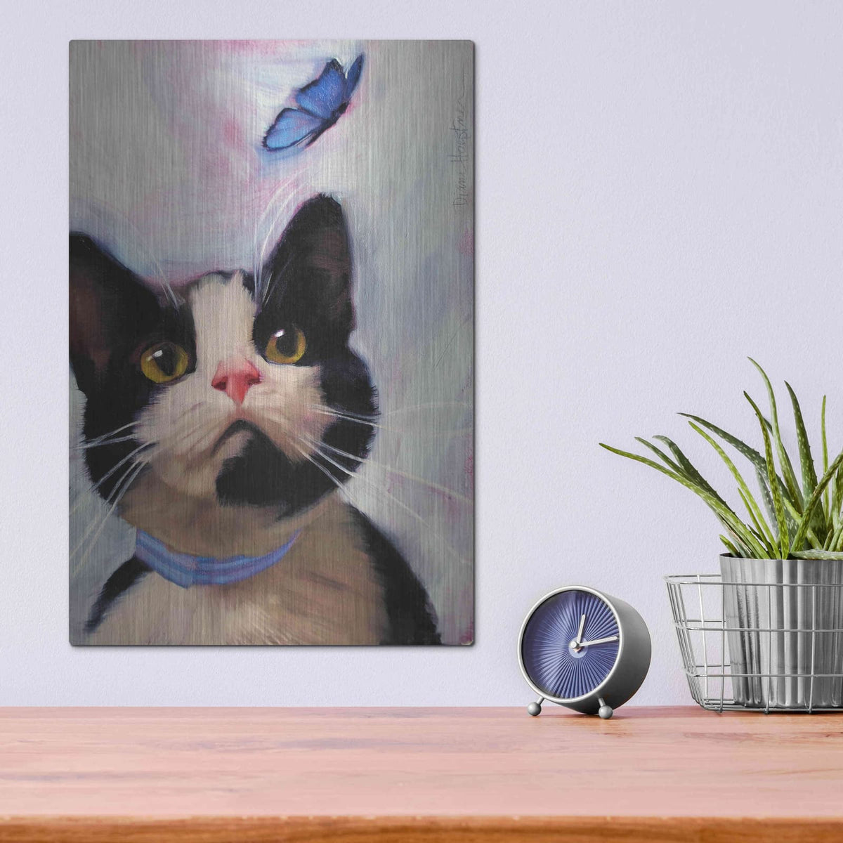 'Cat and Butterfly' by Diane Hoeptner – Metal Wall Art, 12x16 room view