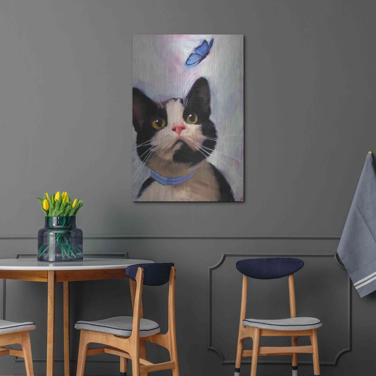 'Cat and Butterfly' by Diane Hoeptner – Metal Wall Art, 24x36 room view