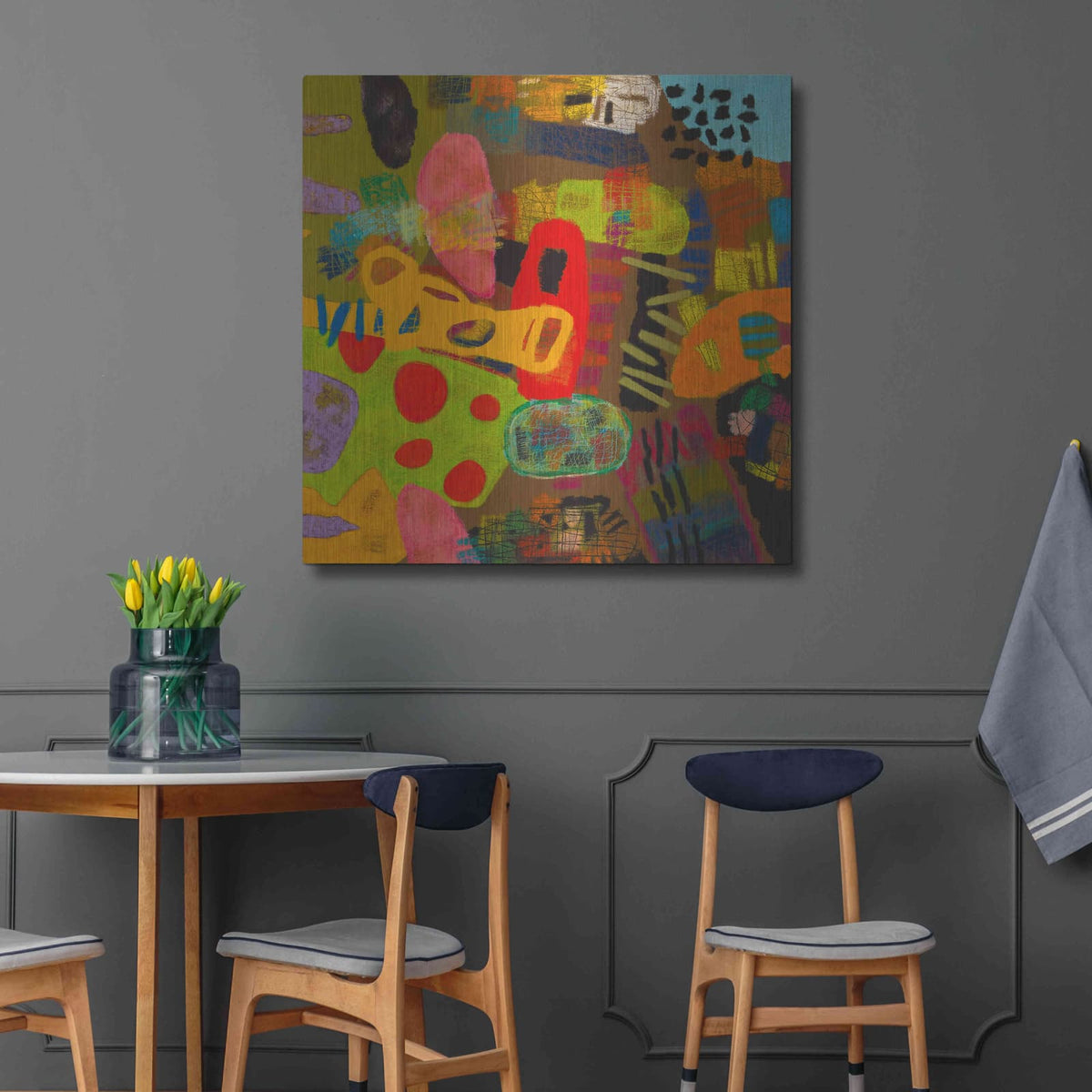 'Conversations in the Abstract 19' by Downs – Metal Wall Art, 36x36 room view