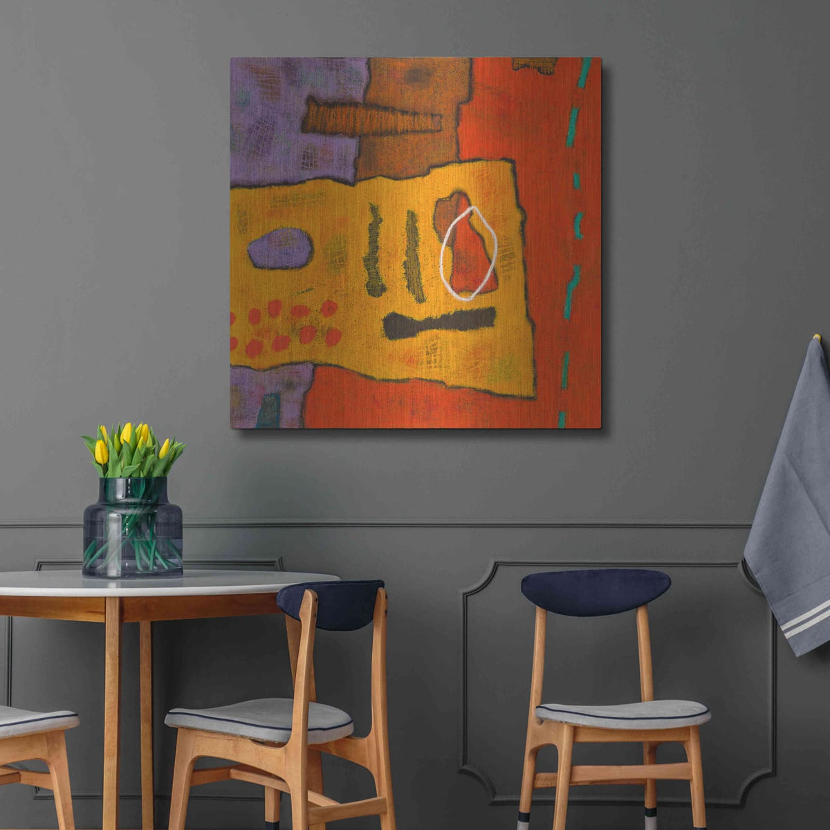 'Conversations in the Abstract 21' by Downs – Metal Wall Art, 36x36 room view