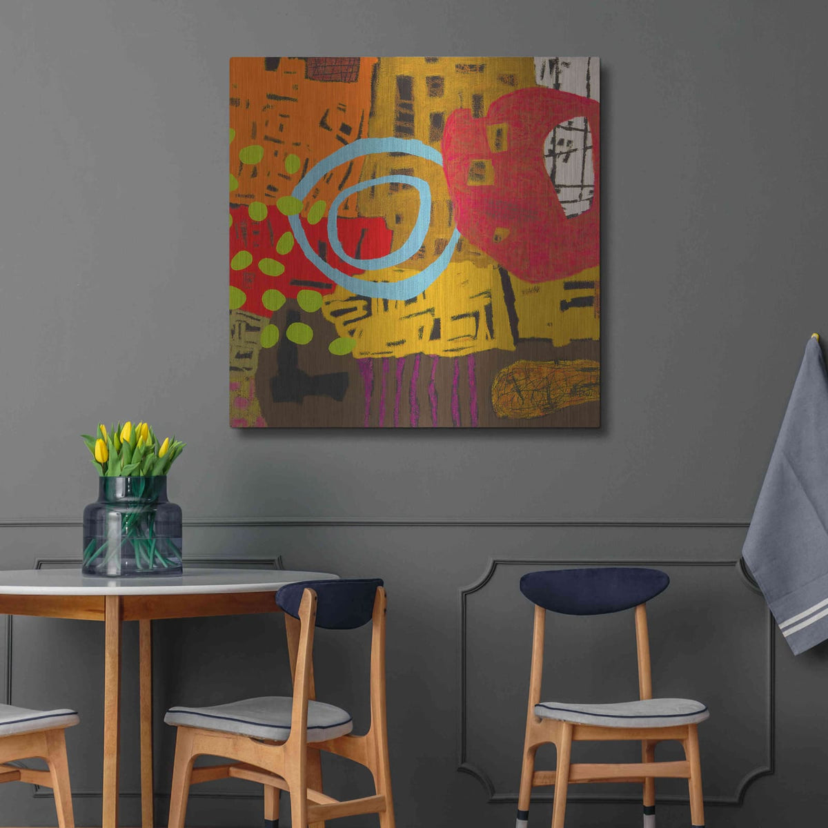 'Conversations in the Abstract 28' by Downs – Metal Wall Art, 36x36 room view
