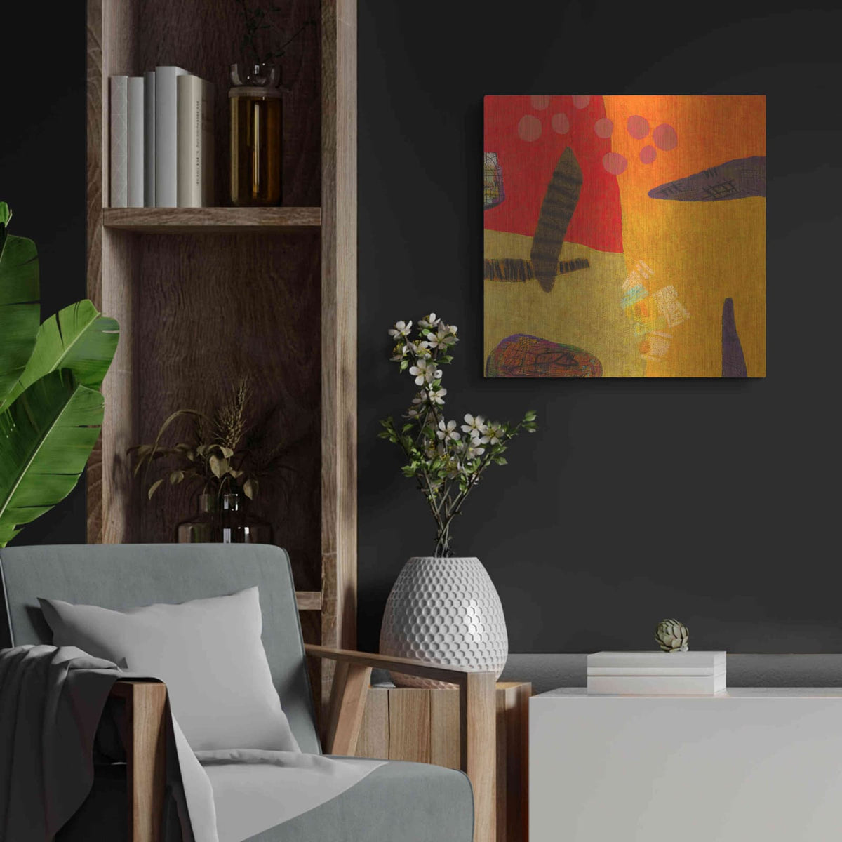 'Conversations in the Abstract 29' by Downs – Metal Wall Art, 24x24 room view
