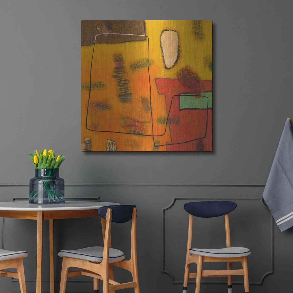 'Conversations in the Abstract 31' by Downs – Metal Wall Art, 36x36 room view