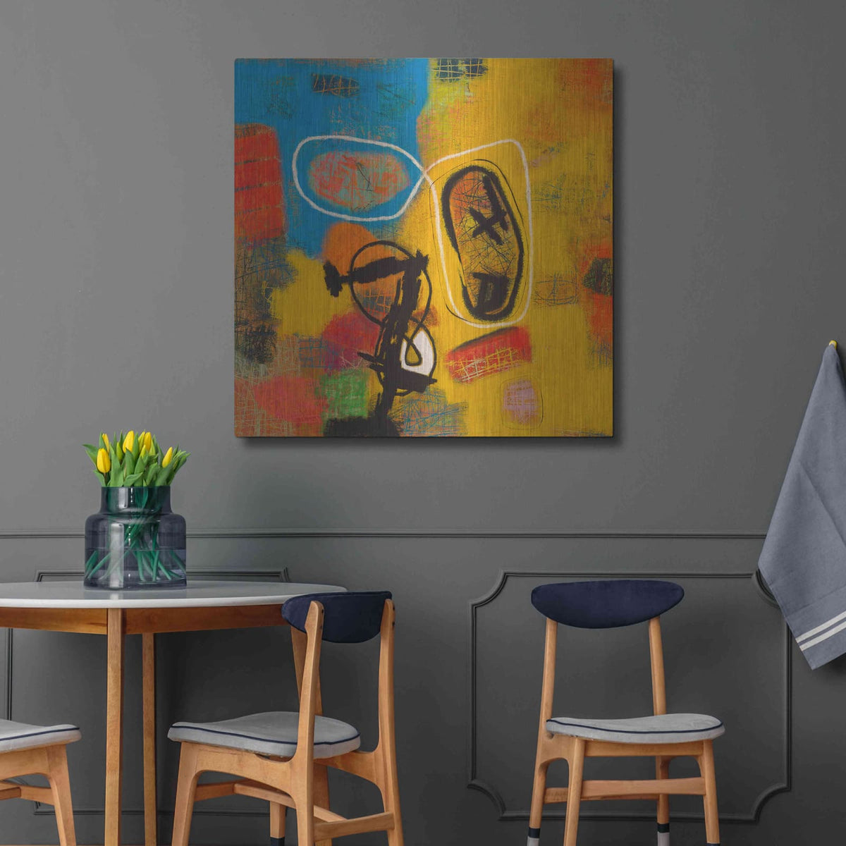 'Conversations in the Abstract 32' by Downs – Metal Wall Art, 36x36 room view