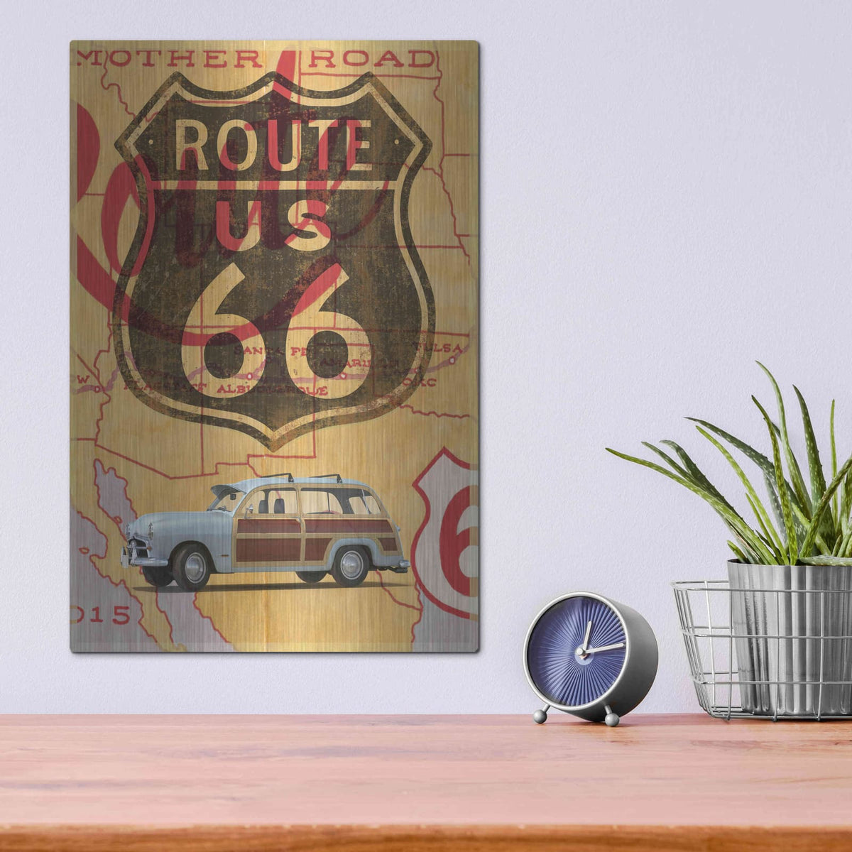 'Route 66 Vintage Postcard' by Edward M. Fielding – Metal Wall Art, 12x16 room view