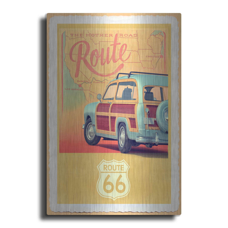 'Route 66 Vintage Travel' by Edward M. Fielding – Metal Wall Art