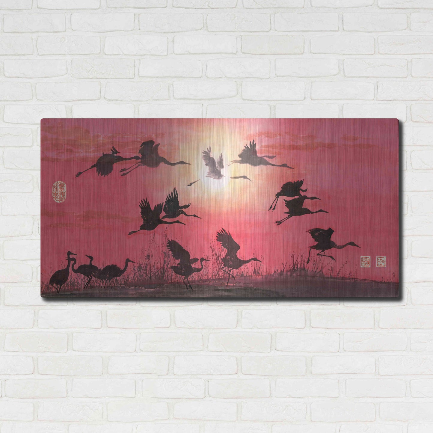 Luxe Metal Art 'Siege of Cranes' by River Han, Metal Wall Art,48x24