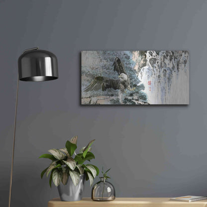 Luxe Metal Art 'Bald Eagle Over Cascading Waterfalls' by River Han, Metal Wall Art,24x12