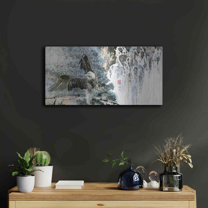 Luxe Metal Art 'Bald Eagle Over Cascading Waterfalls' by River Han, Metal Wall Art,24x12