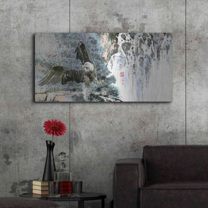 Luxe Metal Art 'Bald Eagle Over Cascading Waterfalls' by River Han, Metal Wall Art,48x24