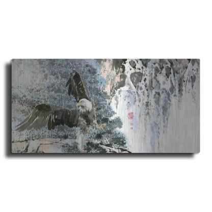 Luxe Metal Art 'Bald Eagle Over Cascading Waterfalls' by River Han, Metal Wall Art